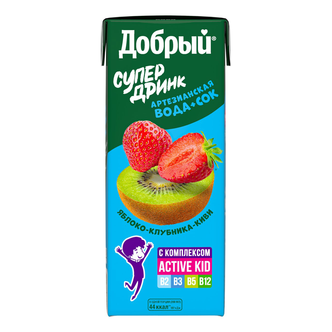 

Напиток сокосодержащий детский Добрый Active kid клубника-киви с 3 лет 0,2 л