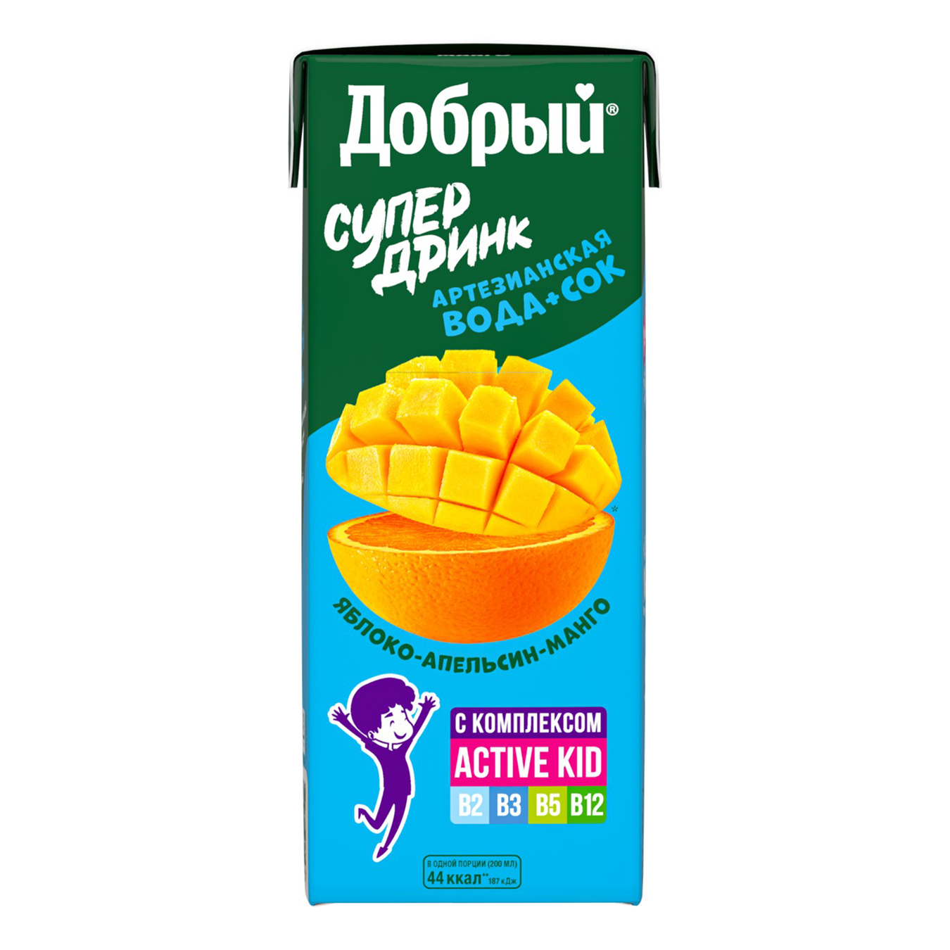 

Напиток сокосодержащий детский Добрый Active kid апельсин-яблоко-манго с 3 лет 0,2 л