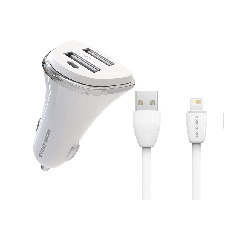 фото Автомобильное зарядное устройство more choice 2usb 2.4a для lightning 8-pin ac22i white