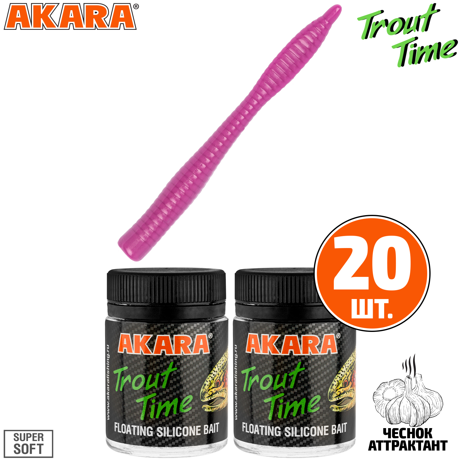 

Силиконовая приманка Akara Trout Time WORM 3 Garlic 459 (20 шт.), WORM 3 Чеснок