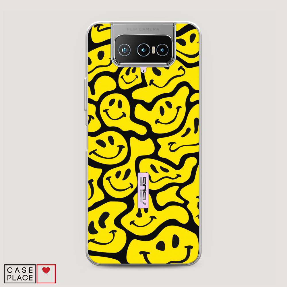 

Чехол на Asus Zenfone 7 "Расплывчатые смайлики желтые", Черный;желтый, 44050-6