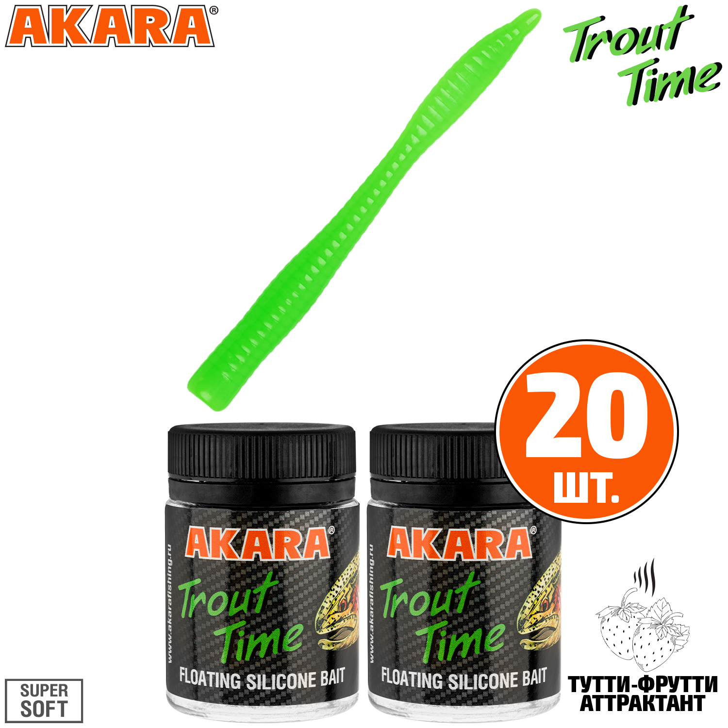 

Силиконовая приманка Akara Trout Time WORM 3 Tu-Frutti 452 (20 шт.), WORM 3 Тутти-Фрутти