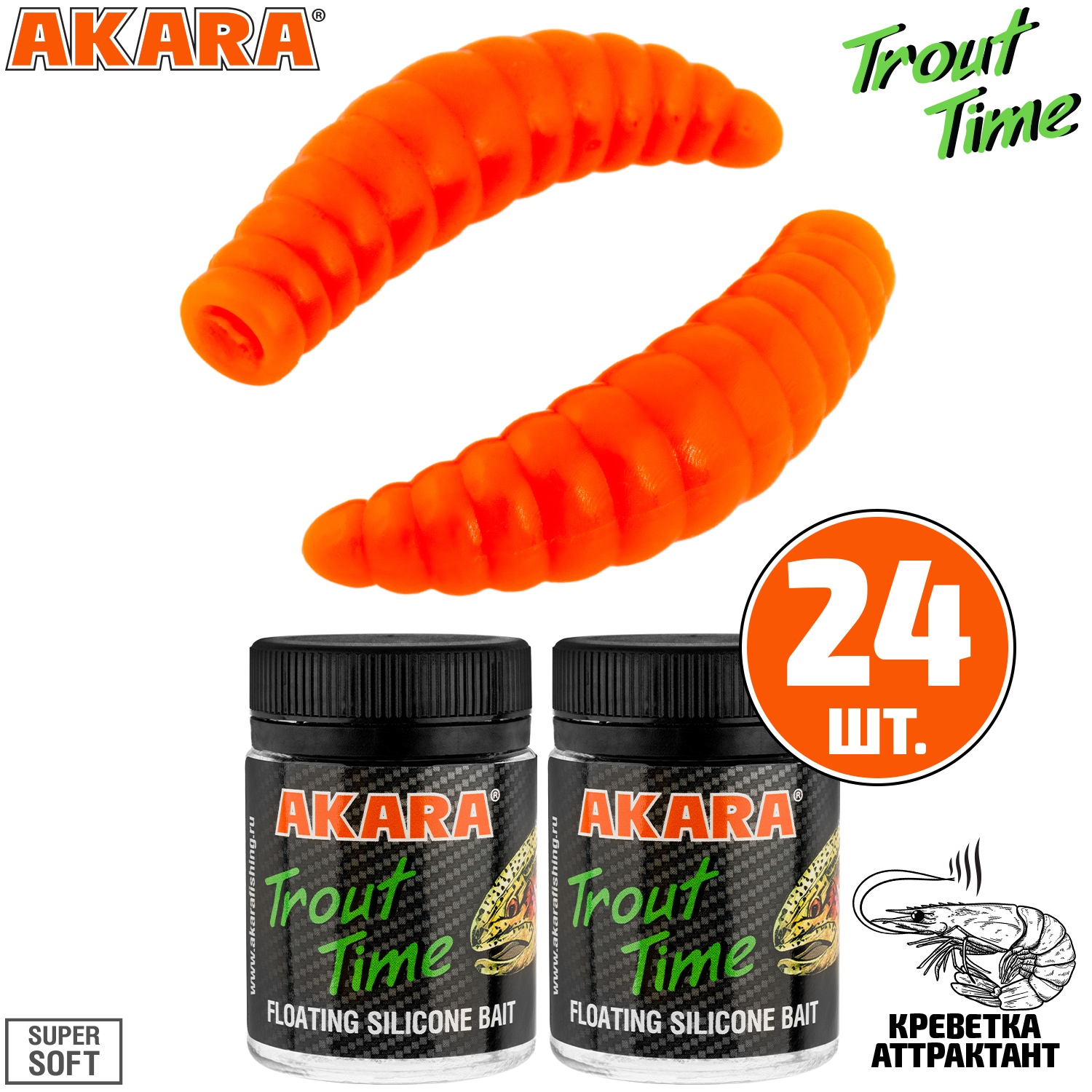 

Силиконовая приманка Akara Trout Time MAGGOT 1,3 Shrimp 100 (24 шт.), MAGGOT 1,3 Креветка