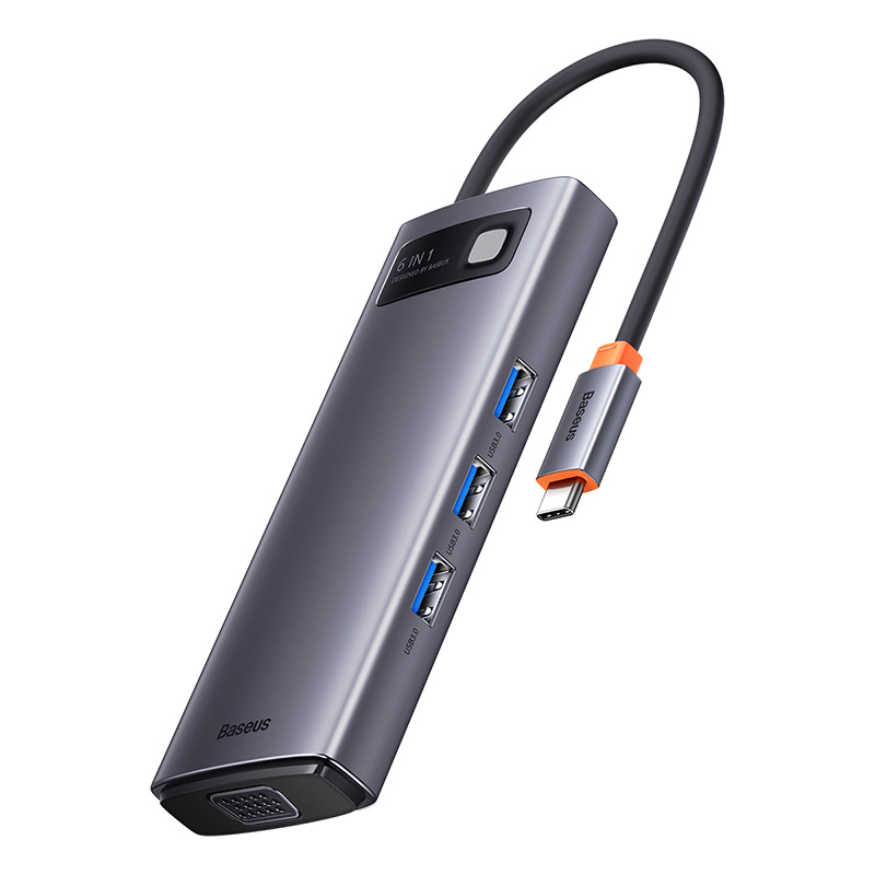 Переходник/Адаптер Baseus Metal Gleam Series 6-In-1 Type-C - 3Xusb3.0+ 2*Hdmi+Pd