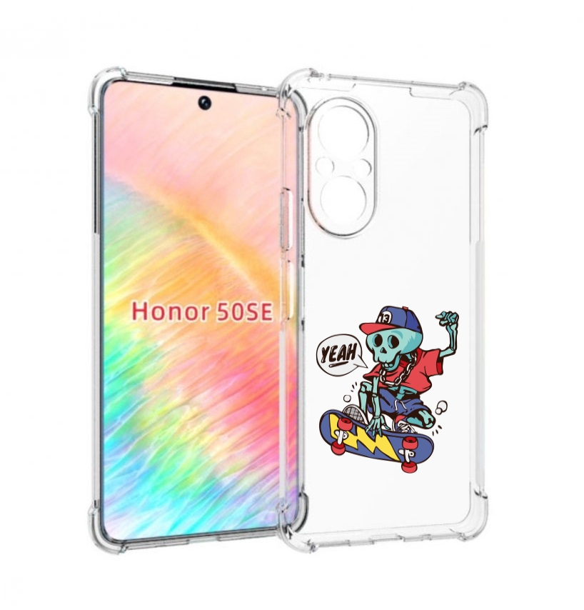 

Чехол бампер MyPads Скелет-на-скейте для Honor 50 SE противоударный, Прозрачный, Tocco
