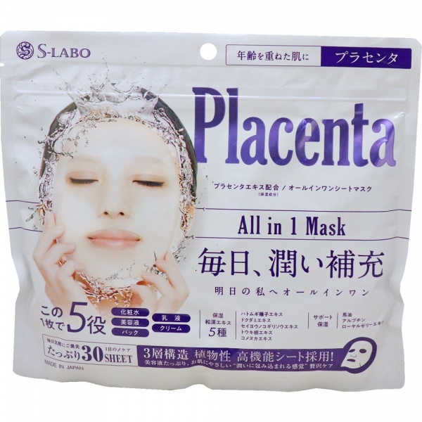 фото S-labo placenta mask маска для лица уход 5 в 1 с экстрактом плаценты, 30 шт shin factory