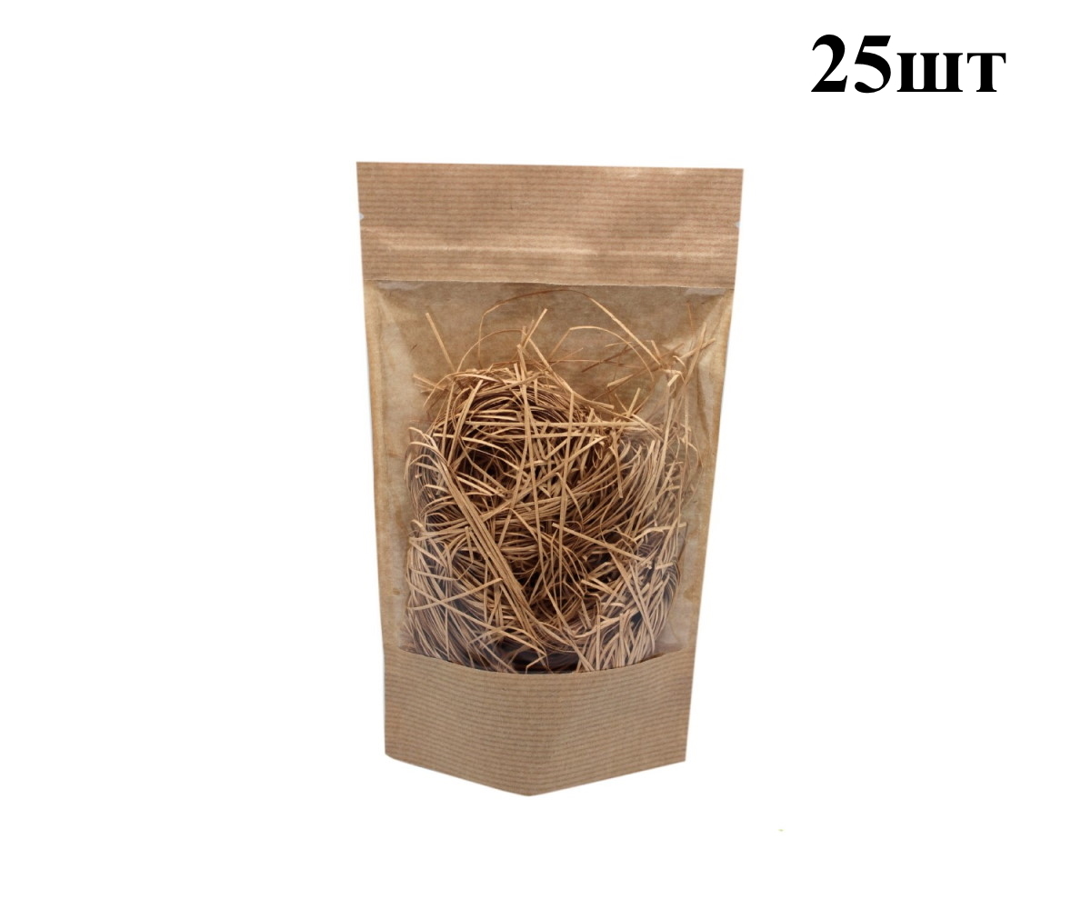 

Пакет дой-пак крафт с окошком 100 мм, замок zip-lock 12*18,5 см 25 шт, Коричневый