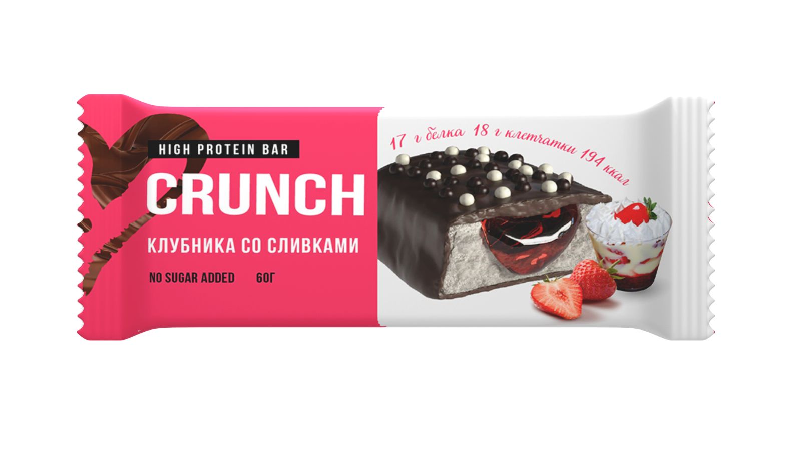 Протеиновый батончик BOOTYBAR Crunch, Клубника со сливками, 16 шт по 60 г