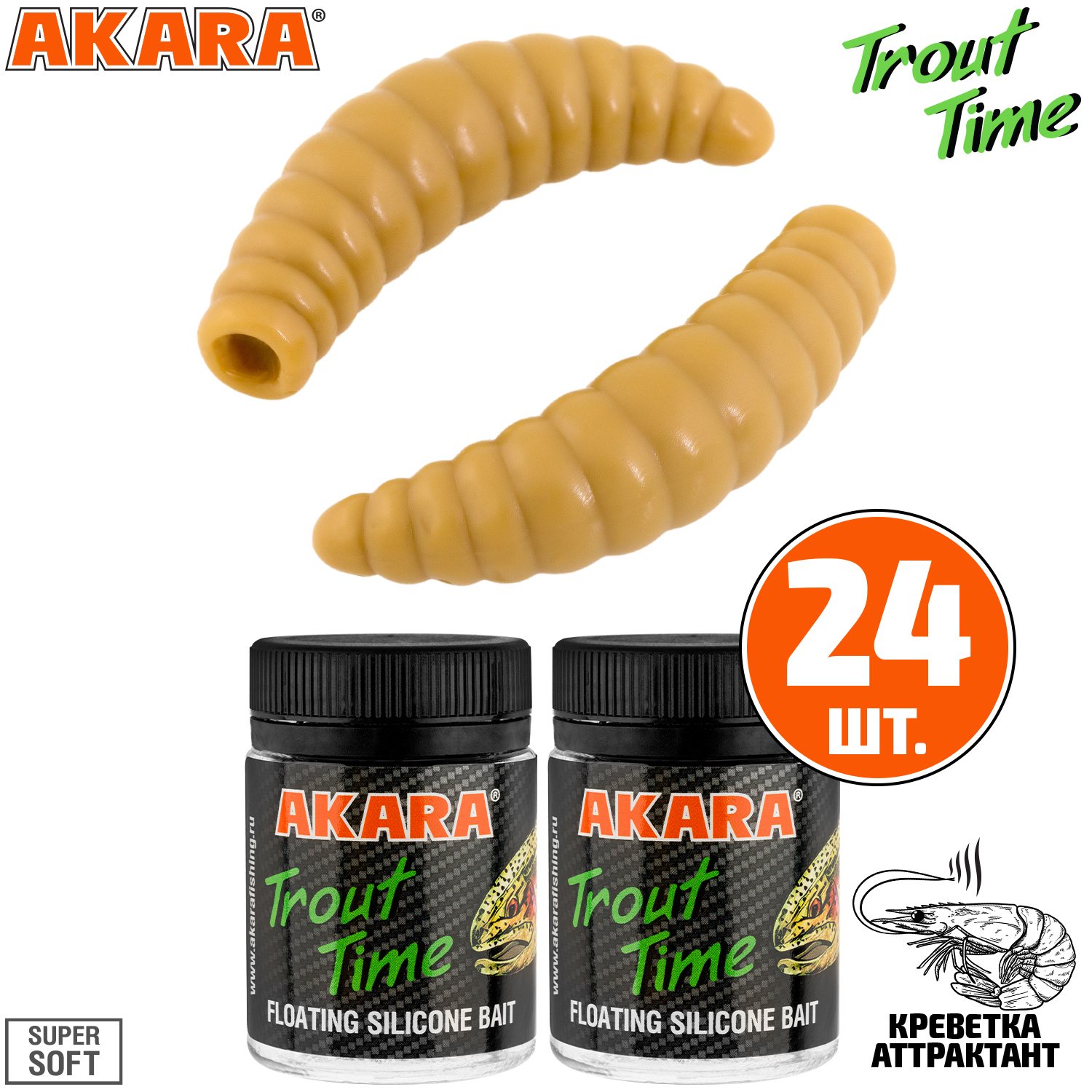 

Силиконовая приманка Akara Trout Time MAGGOT 1,3 Shrimp 445 (24 шт.), MAGGOT 1,3 Креветка