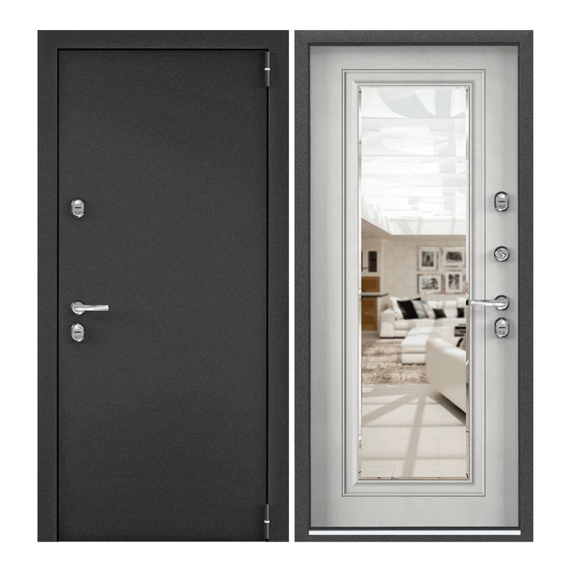 

Дверь входная для дома металлическая Torex Snegir PRO 950х2050, правый, черный/серый, Торэкс Темно-серый букле графит/Бетон известковый_S60-M