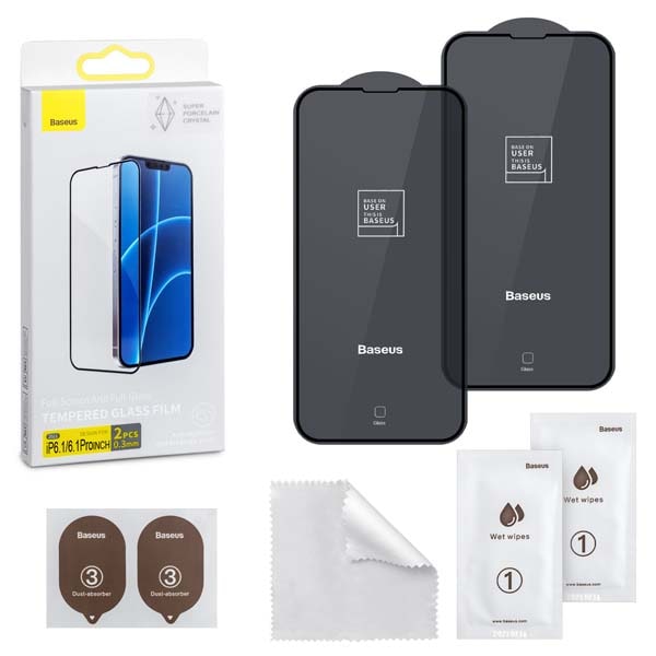 

Защитное стекло Baseus iphone 13/13 Pro с рамкой 0.3mm 2 шт, Защитное стекло Baseus iPhone 13/13 Pro с рамкой 0.3mm 2 шт