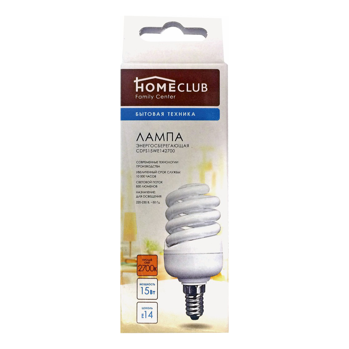 фото Лампа энергосберегающая homeclub е14 15 вт теплый свет форма свеча home club