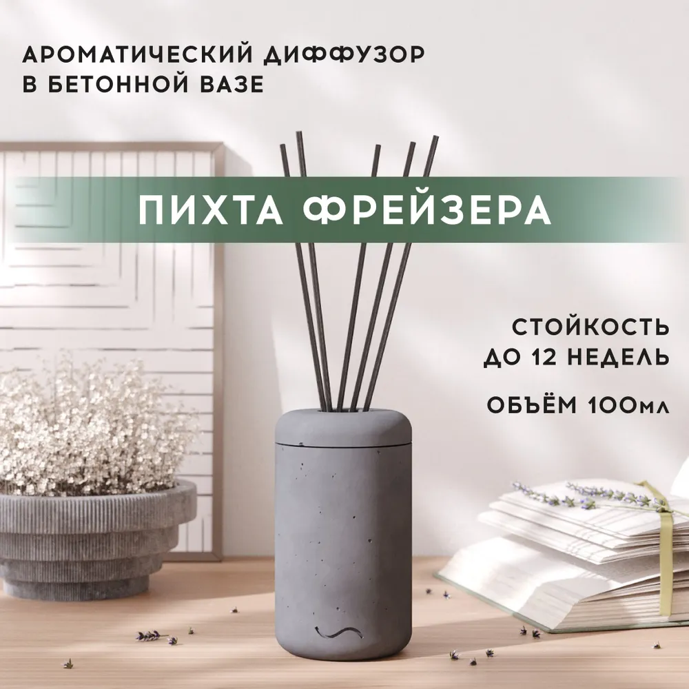 

Аромадиффузор MUSKO HOME 100 мл Пихта Фрейзера в бетонной вазе Esther