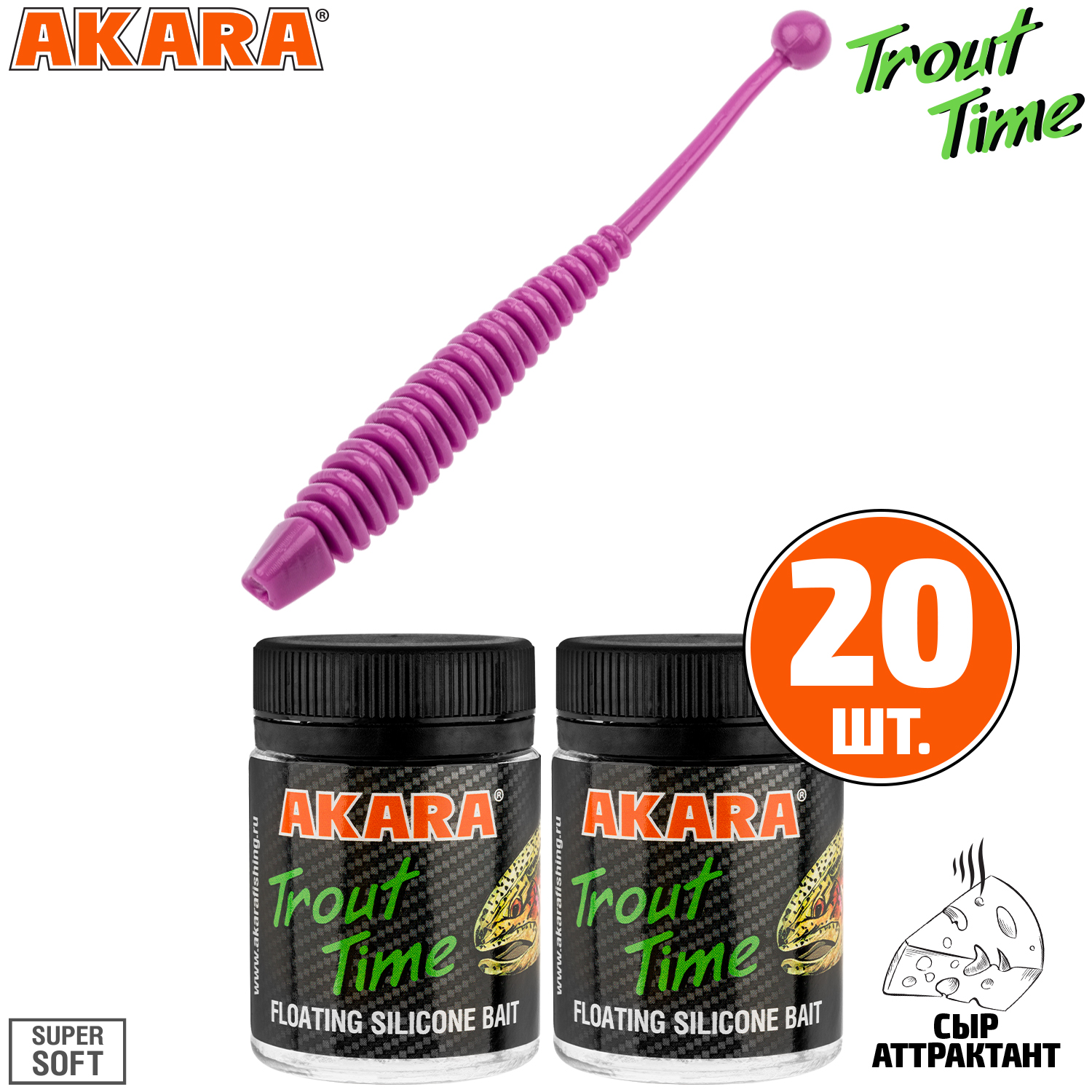 

Силиконовая приманка Akara Trout Time KNOUT 2,5 459, Cheese (20 шт.), KNOUT 2,5 Сыр
