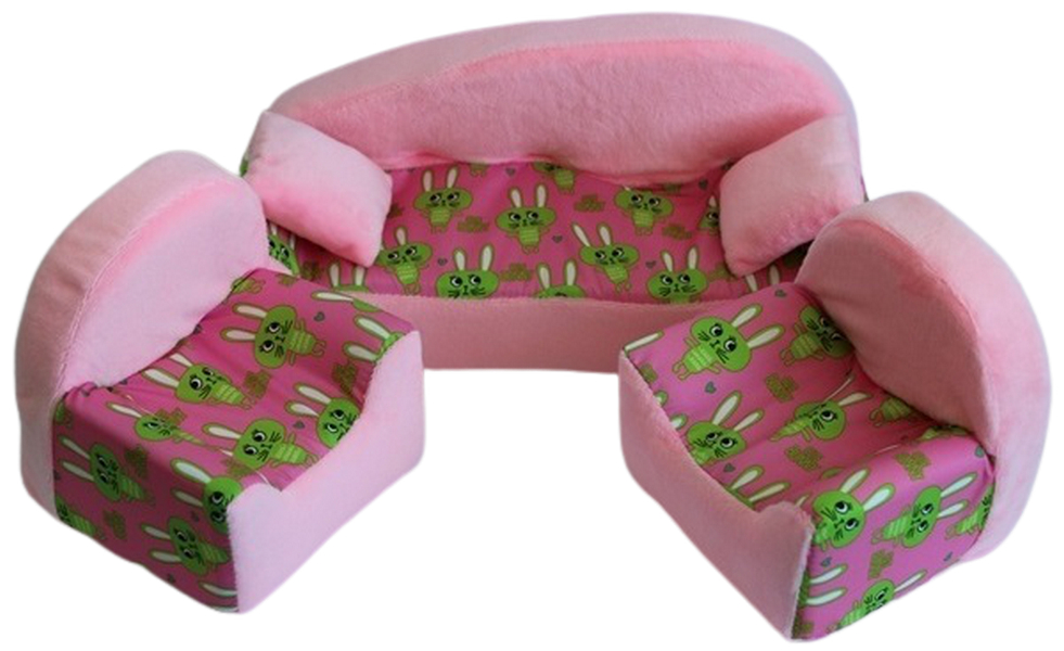 фото Набор мебели кролики розовые с розовым плюшем, диван, 2 подушки, 2 кресла belon