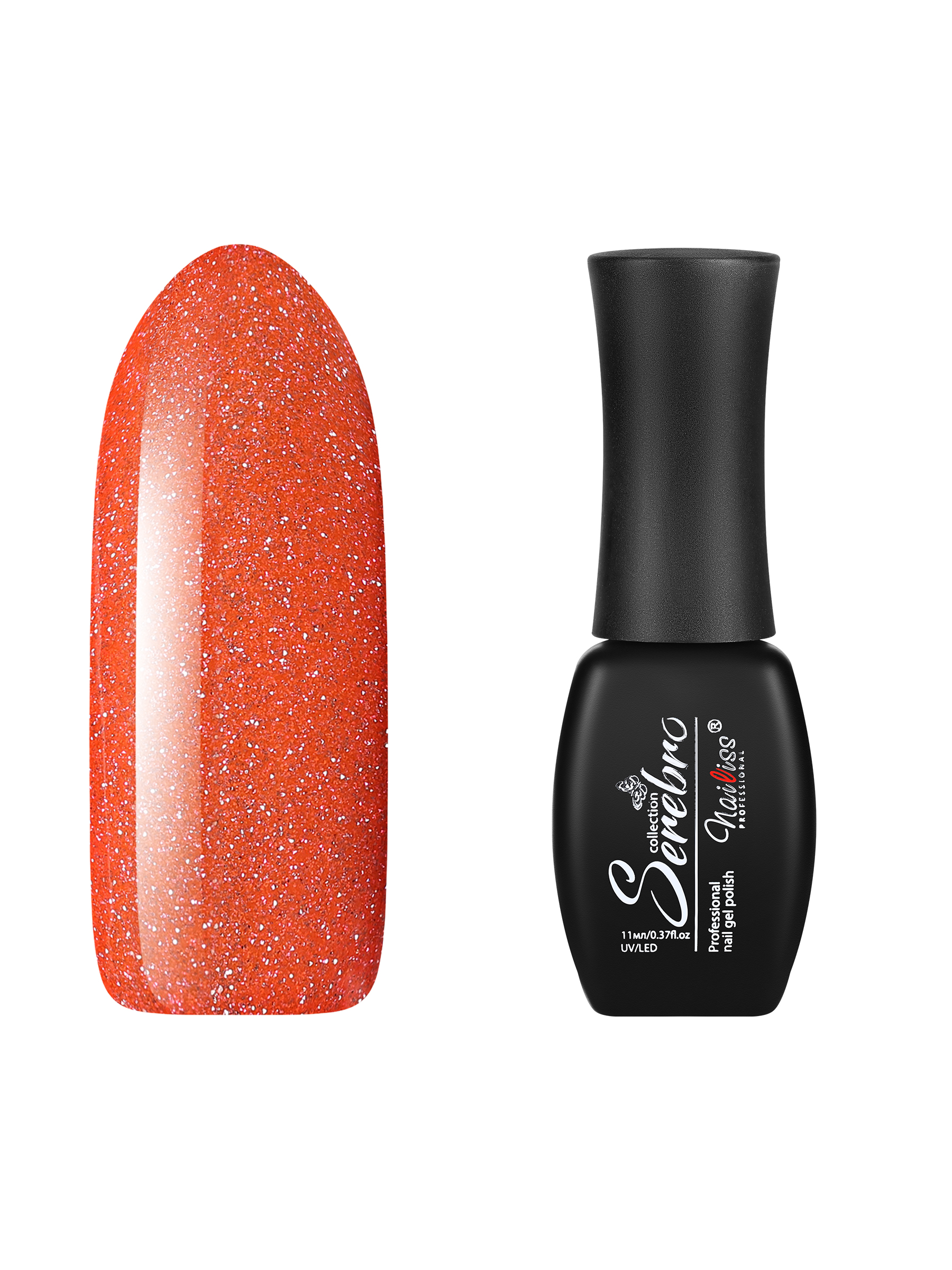 Гель-лак для ногтей Serebro с блестками Glitter Flash светоотражающий, оранжевый, 11 мл saival комплект светоотражающий для собак рефлекс поводок шлейка оранжевый