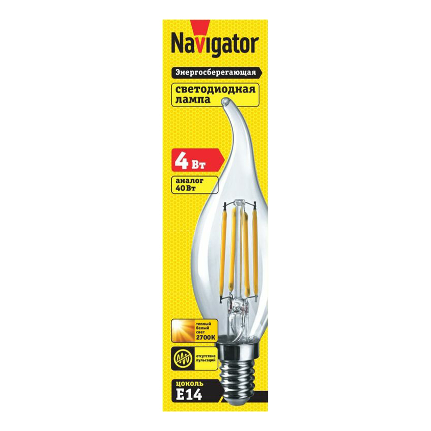 Лампа светодиодная Navigator 71 308 NLL-F, 4 Вт, свеча на ветру Е14, 2700К