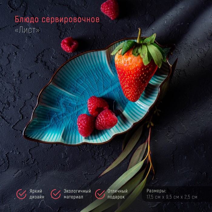 

Блюдо керамическое сервировочное «Таллула. Лист», 17x9,5 см, цвет голубой