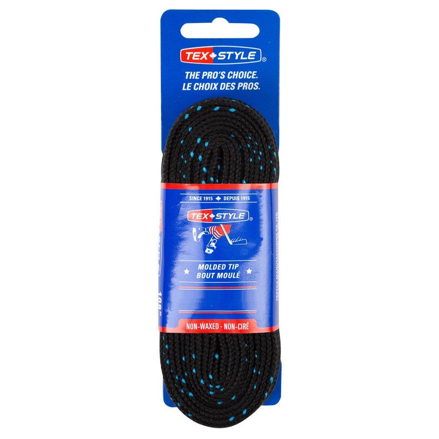 Шнурки хоккейные TEXSTYLE Double Blue Line Waxed (черный)-213 см 1850MT-BK