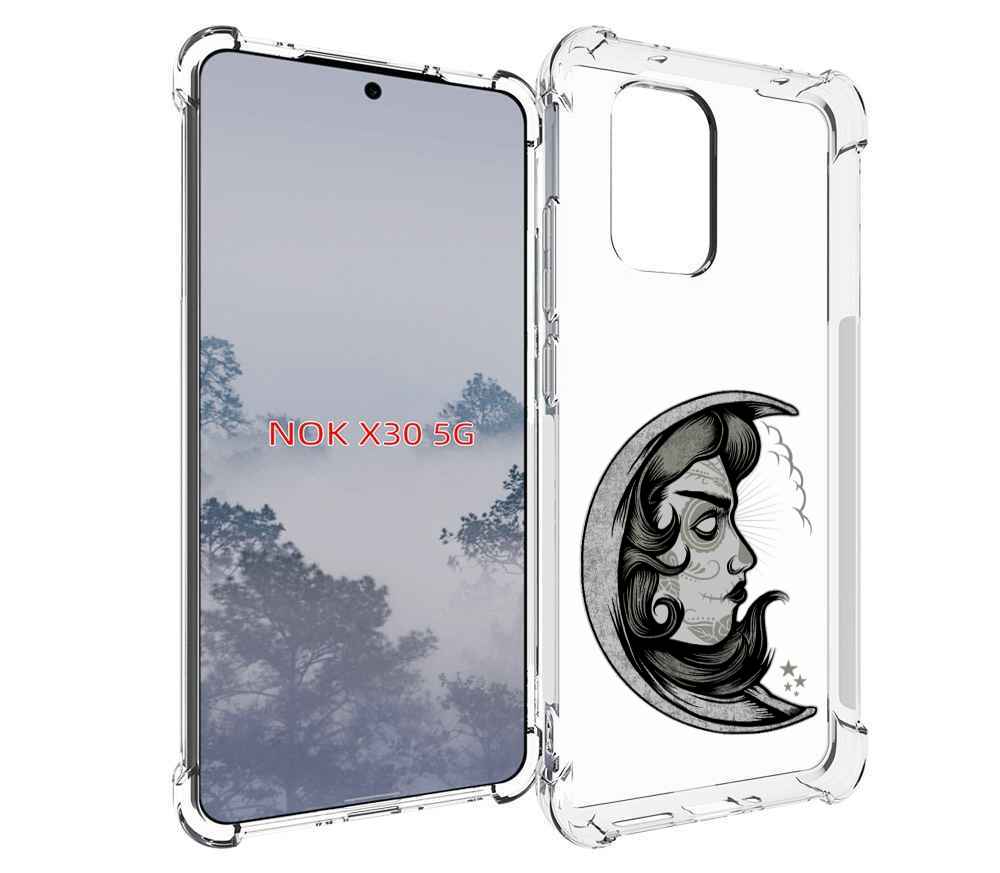 

Чехол MyPads черно белая луна с лицом для Nokia X30 5G, Tocco