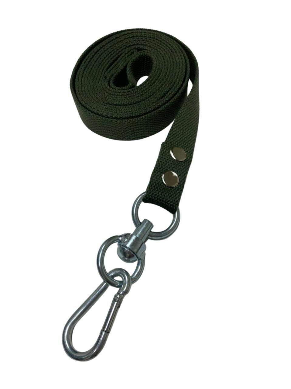 

Поводок капроновый с вертлюгом и альпинистским карабином 2.5 м х 25 мм (Зеленый)