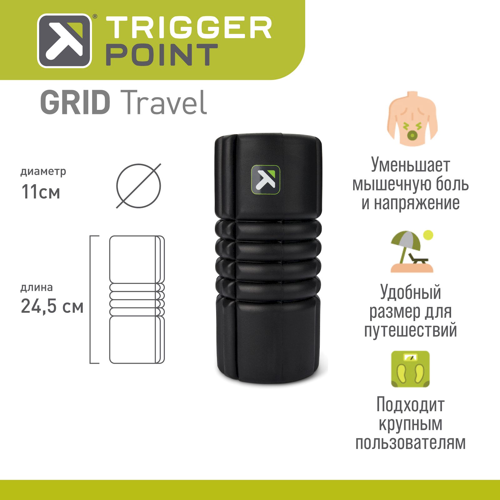 Ролик для йоги и пилатеса Tunturi Grid Travel 25x11 см, черный