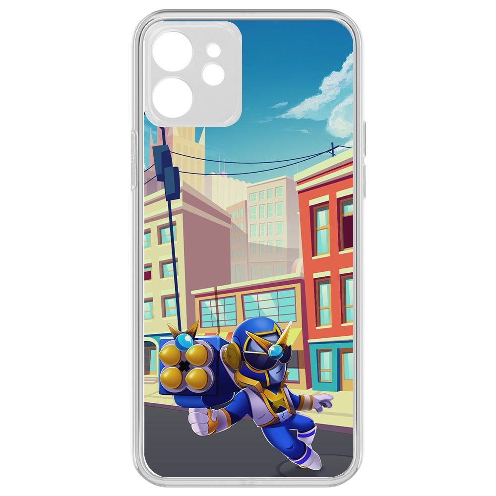 

Чехол-накладка Brawl Stars-Супер Рейнджер Брок для iPhone 12 с защитой камеры, Прозрачный