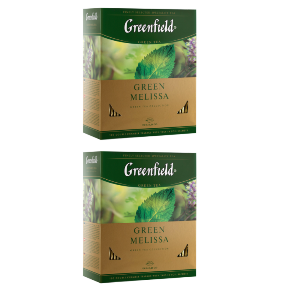 Чай зеленый Greenfield Green Melissa, 2 упаковки по 100 пакетиков