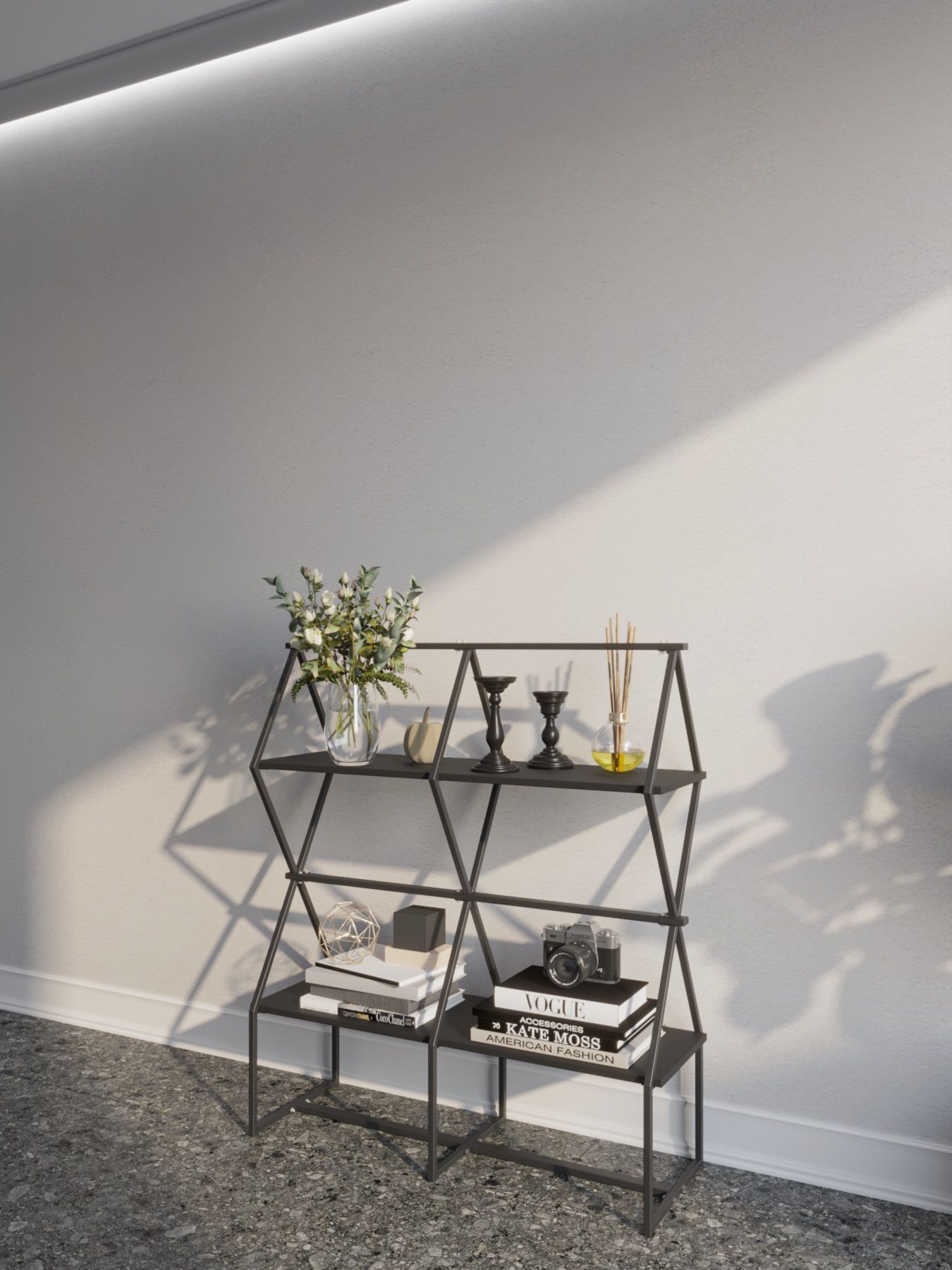 

Стеллаж KM LOFT Ромбо СтМ черный/черный лофт для дома в гостинную перегородка, KM56