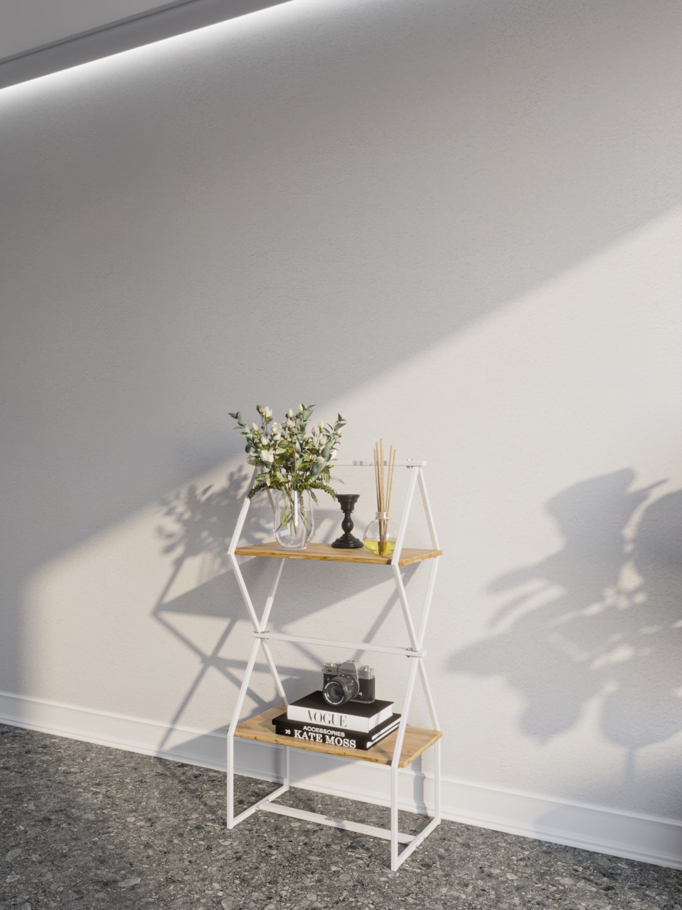 

Стеллаж KM LOFT Ромбо СтSM белый/дуб вотан лофт для дома в гостинную перегородка, KM57