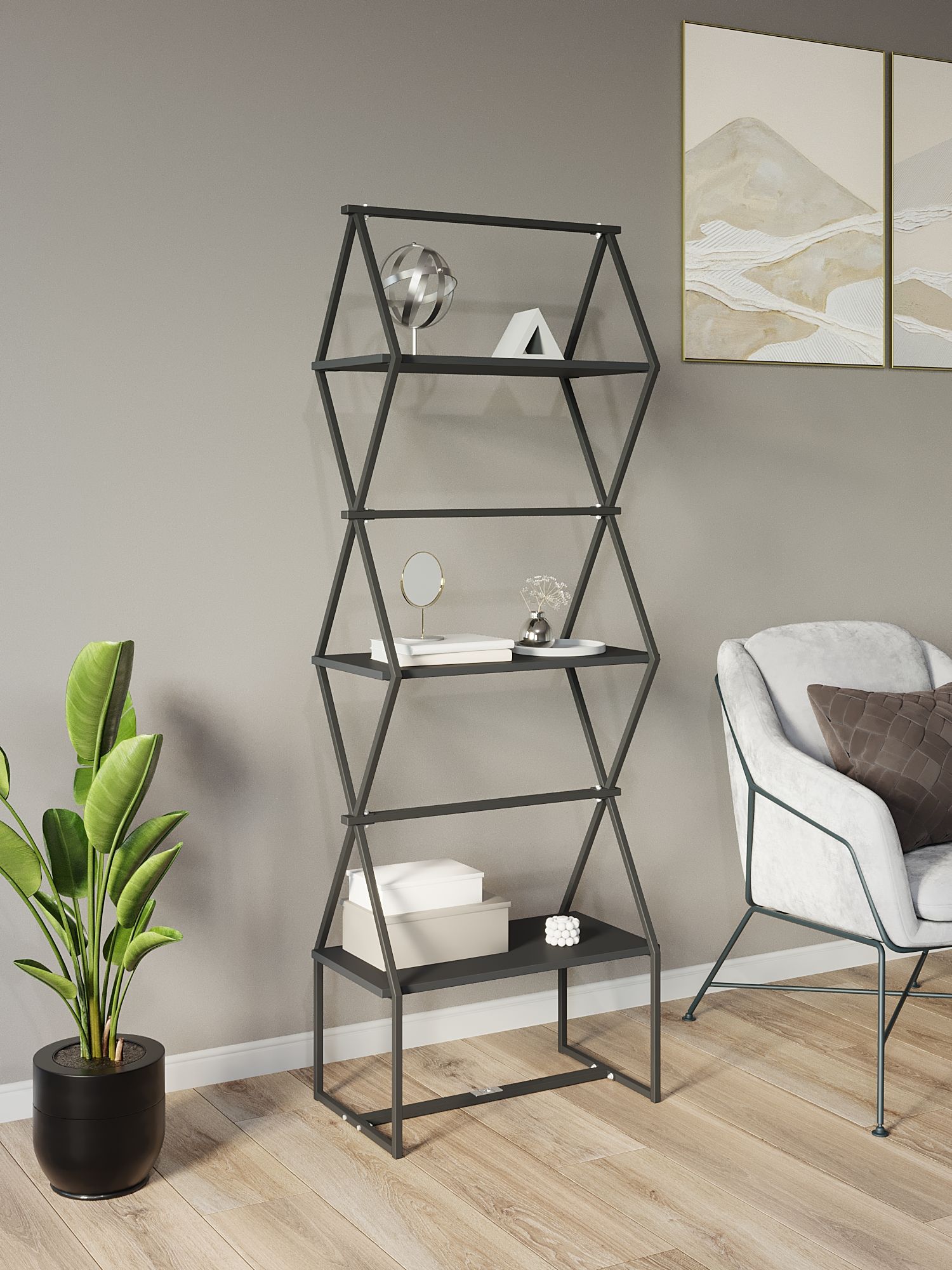

Стеллаж KM LOFT Ромбо СтSL черный/черный лофт для дома в гостинную перегородка, KM38