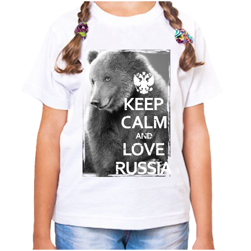 Футболка девочке белая 36 р-р с надписью Россия keep calm and love Russia