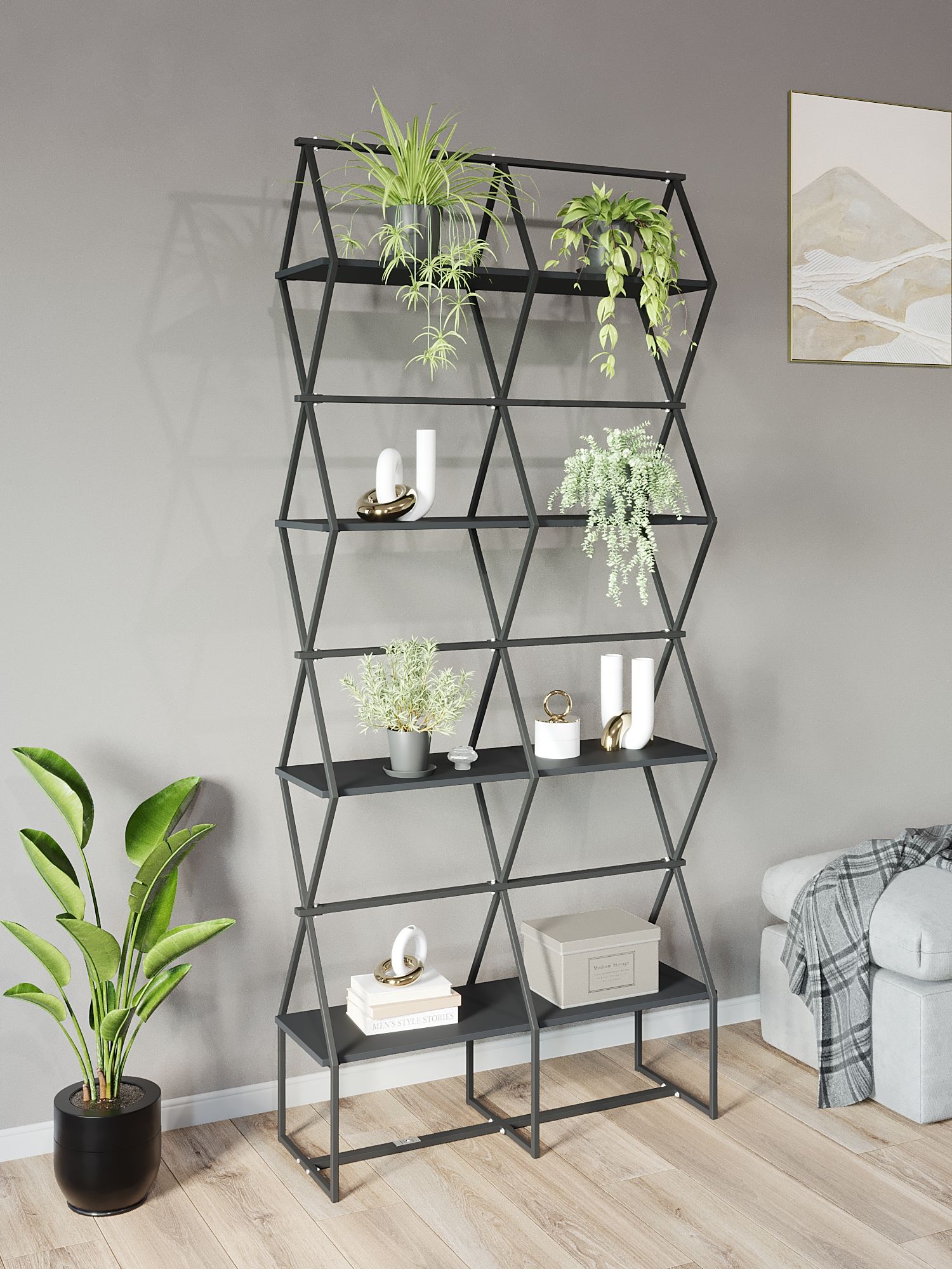 

Стеллаж KM LOFT Ромбо Ст черный/черный лофт для дома в гостинную перегородка, KM55