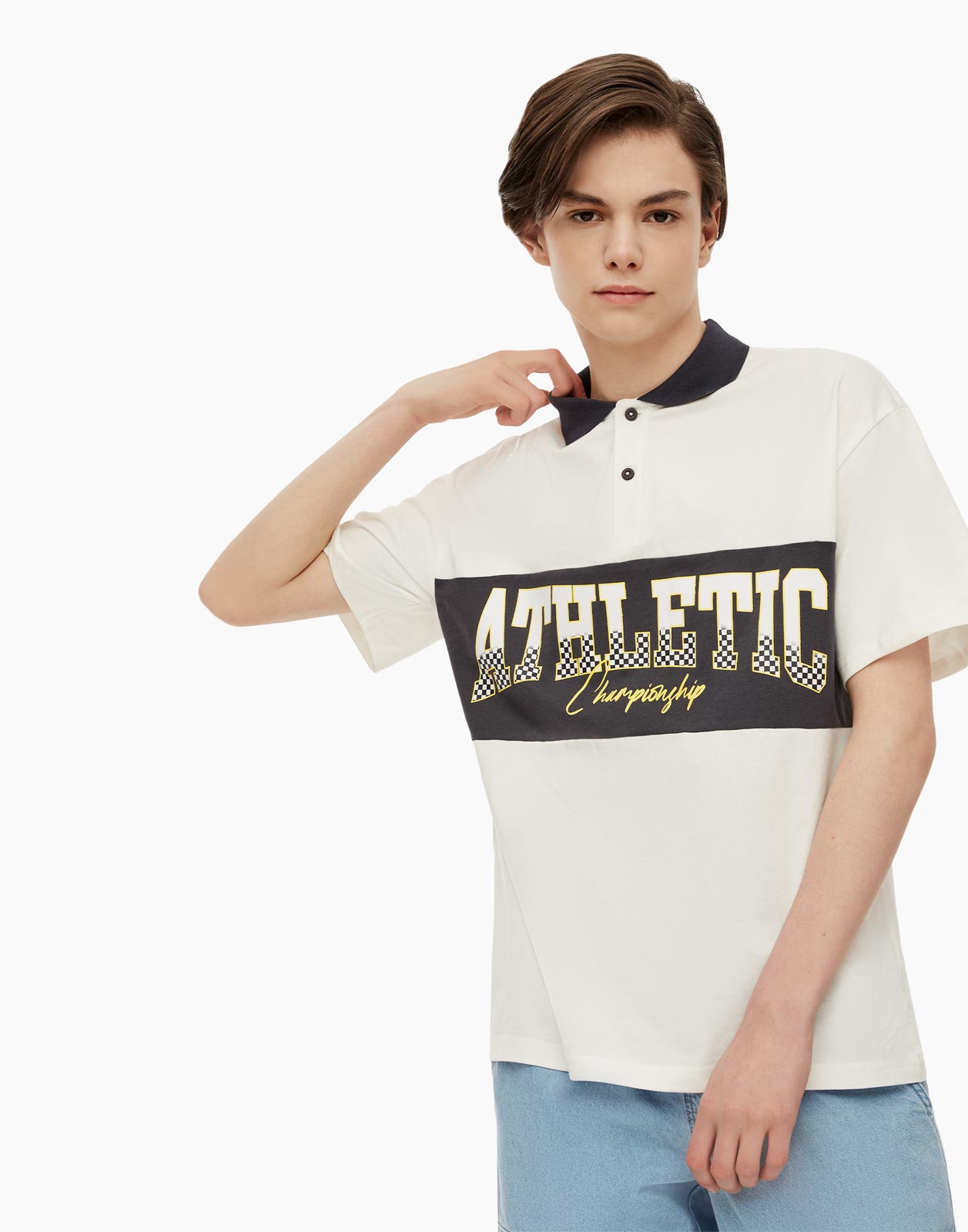 

Молочное поло Oversize с принтом Athletic для мальчика 12-14л/158-164, Белый, BKT012324