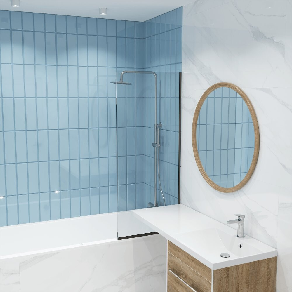 Стеклянная шторка для ванны Iberica Blanca Mod.403 прозрачное/черный, 70х140(IB403.SB.140)