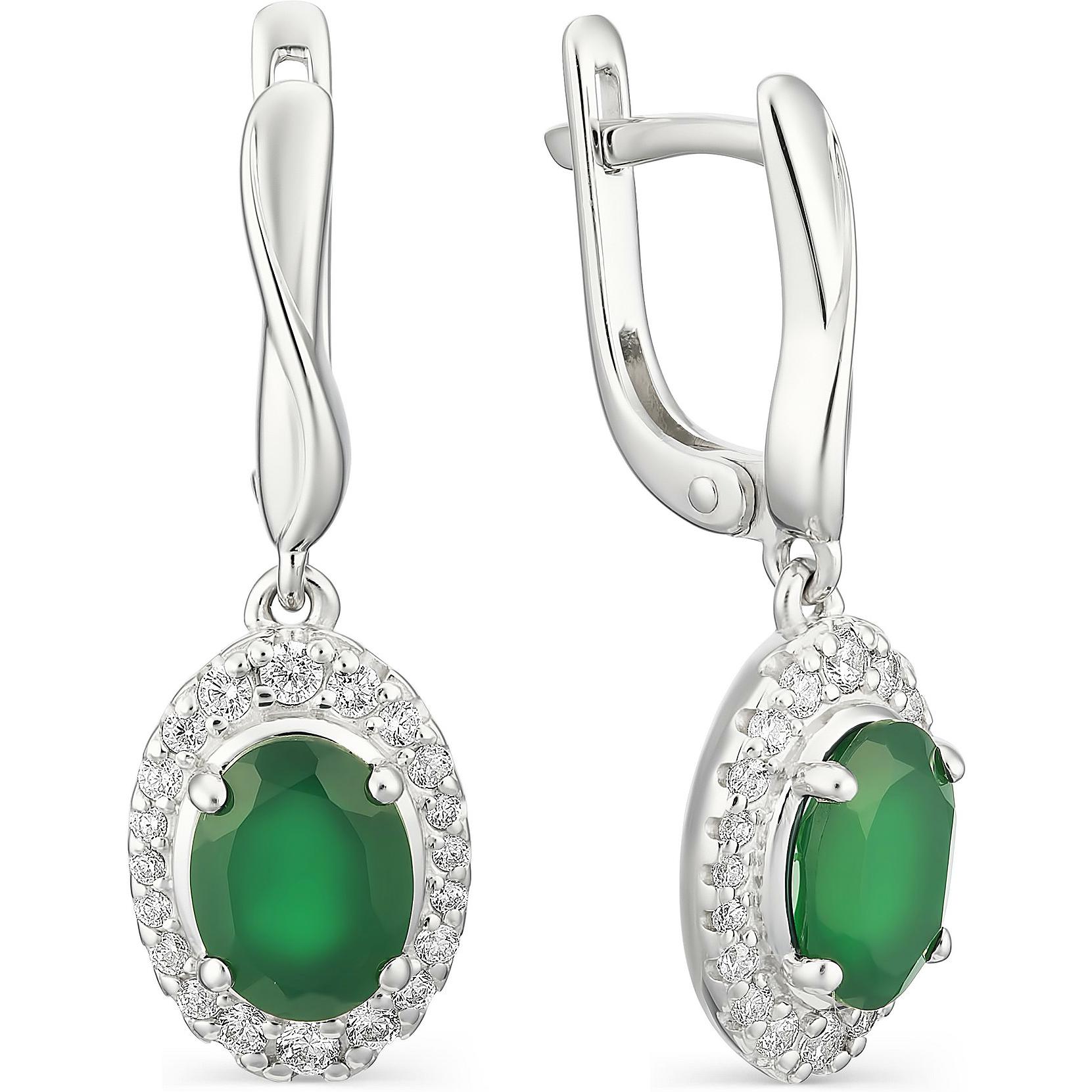 

Серьги женские из серебра АЛЬКОР 02-1164, агат/фианит, 02-1164