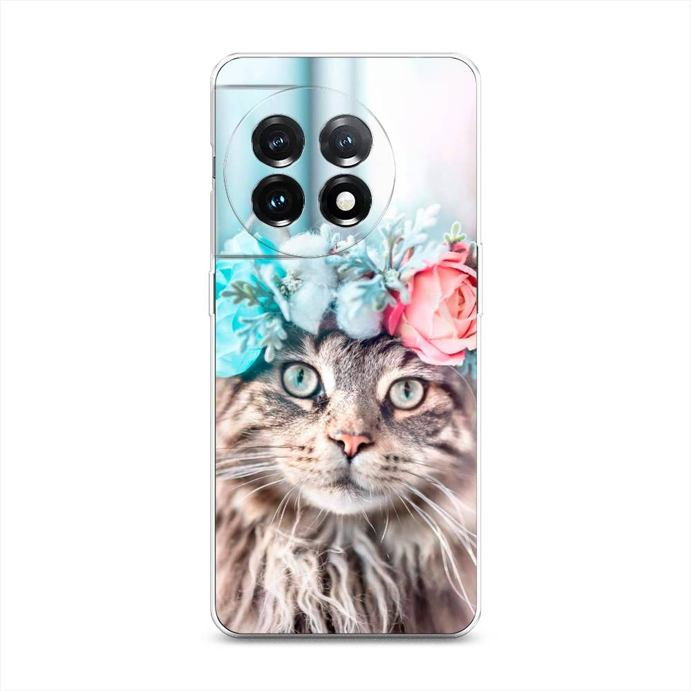 

Чехол Awog на OnePlus 11 "Кот в венке", Серый;голубой;розовый, 153650-2