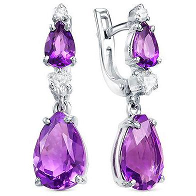 

Серьги женские из серебра АЛЬКОР 02-1528, аметист/фианит, 02-1528
