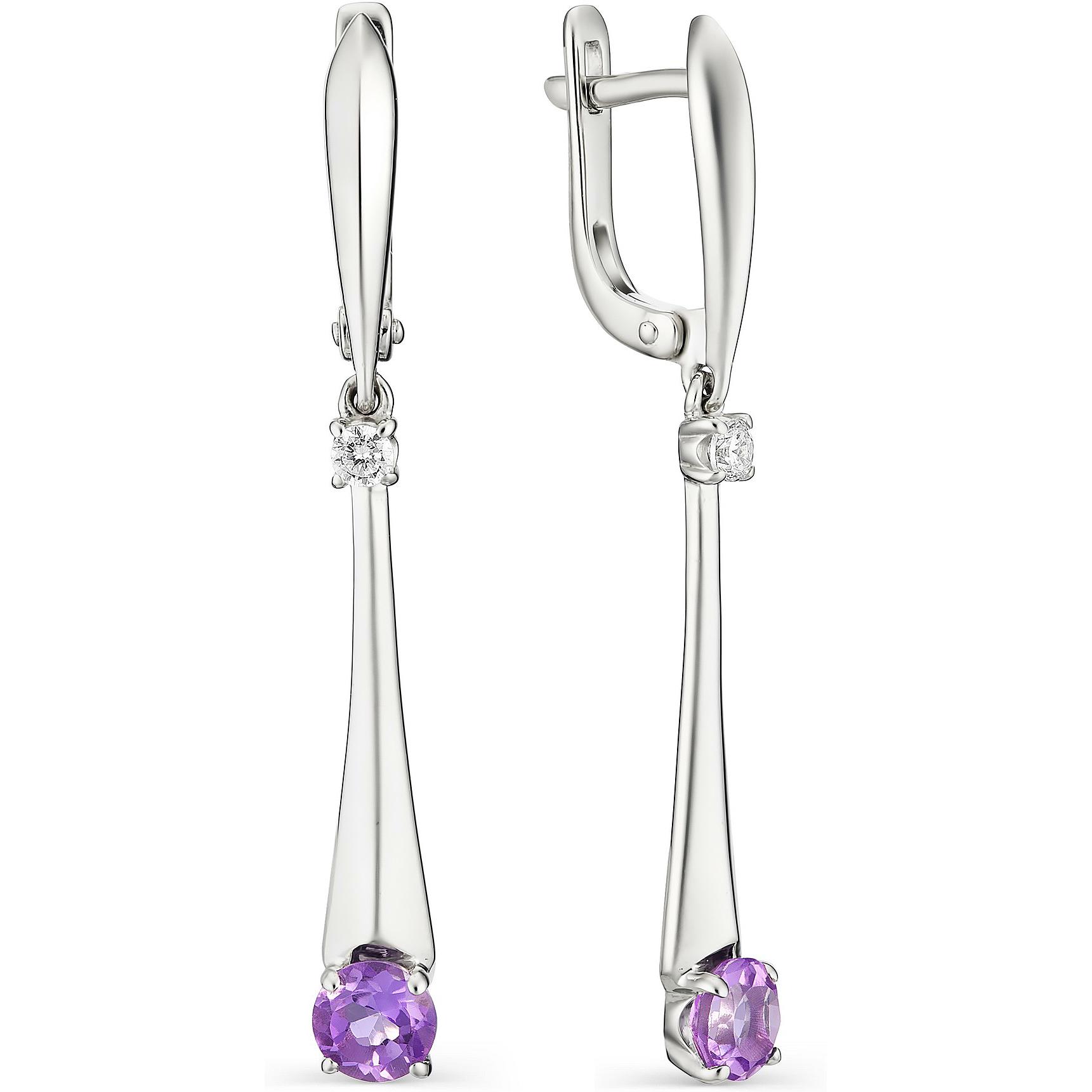 

Серьги женские из серебра АЛЬКОР 02-1280, аметист/фианит, 02-1280