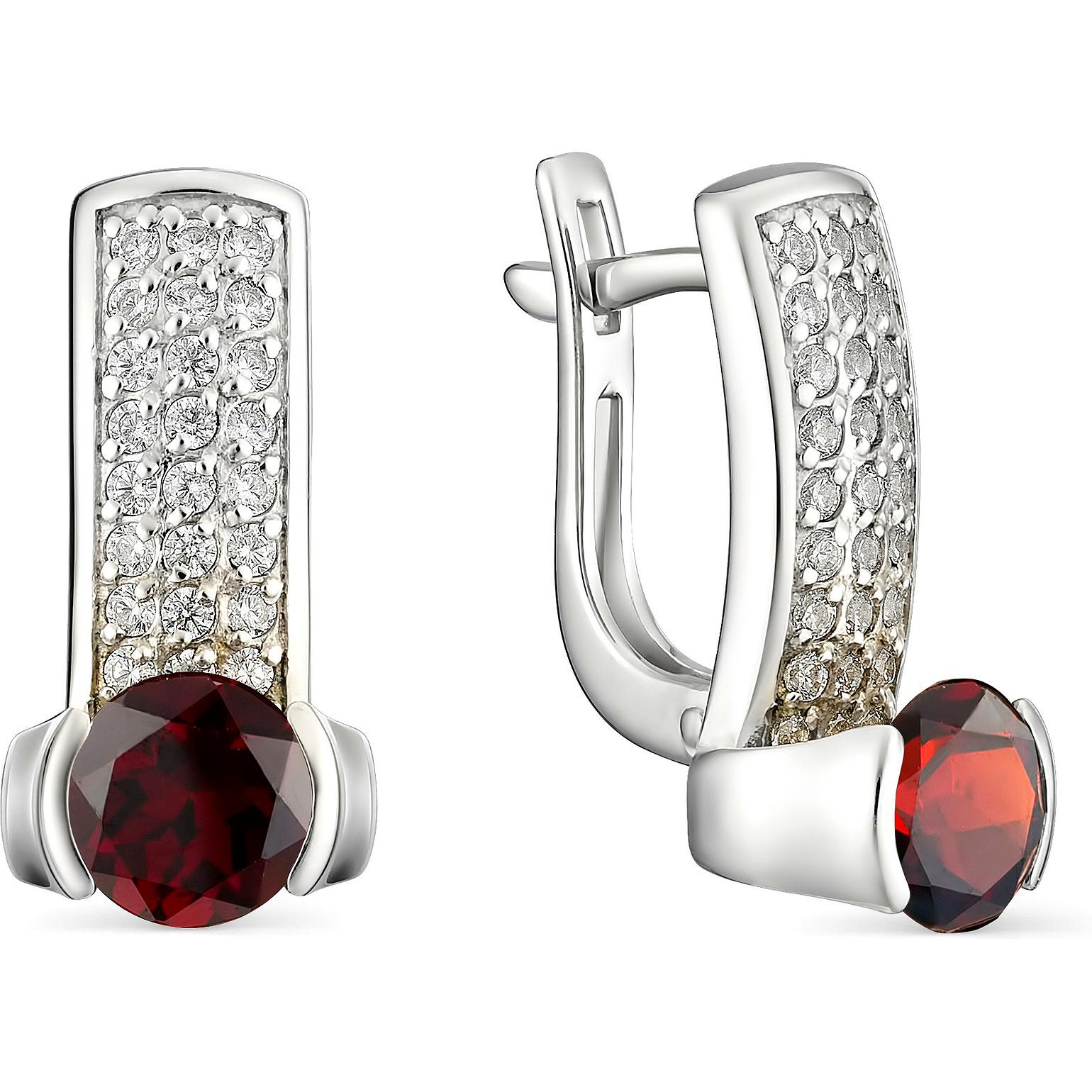 

Серьги женские из серебра АЛЬКОР 02-0709, гранат/фианит, 02-0709