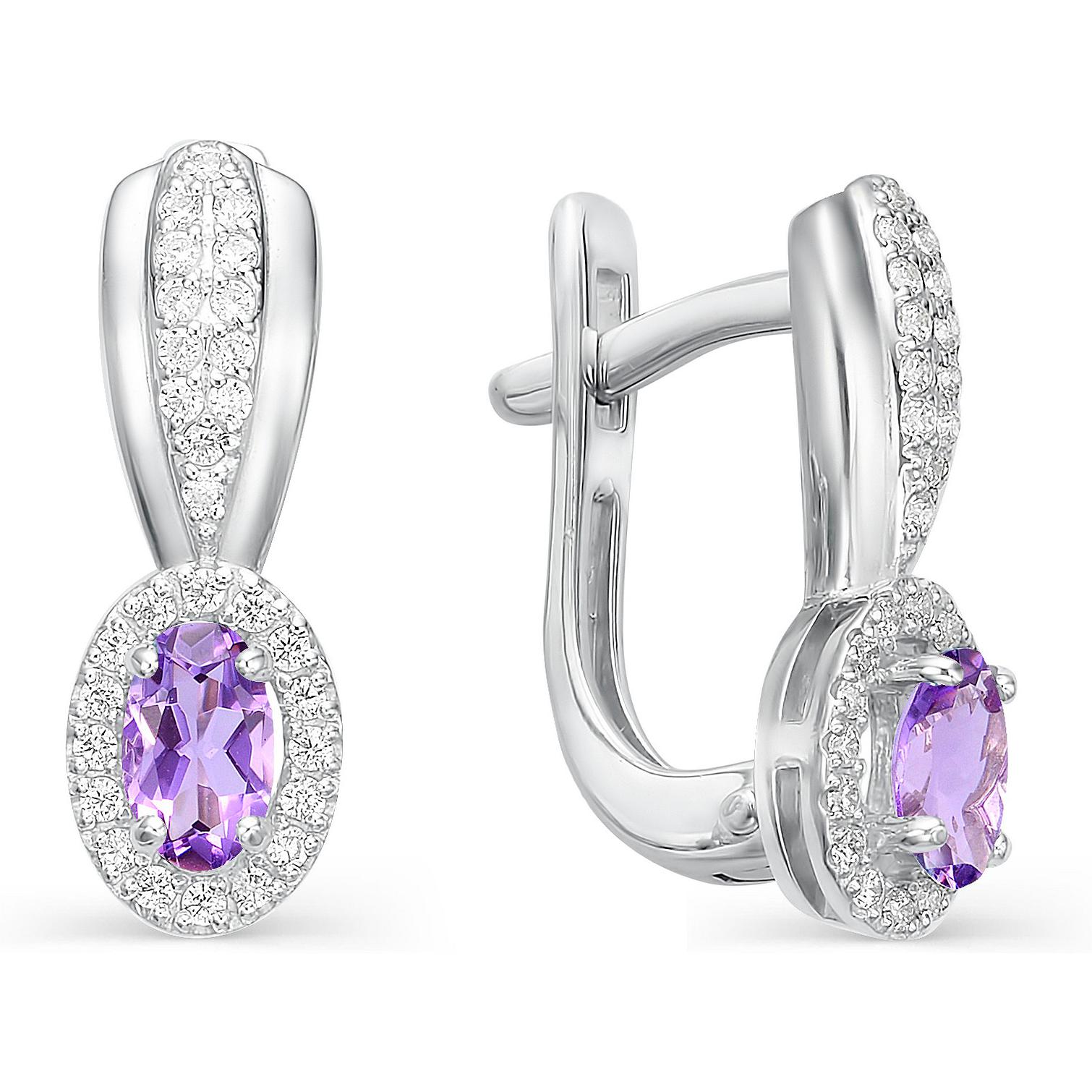 

Серьги женские из серебра АЛЬКОР 02-0350, аметист/фианит