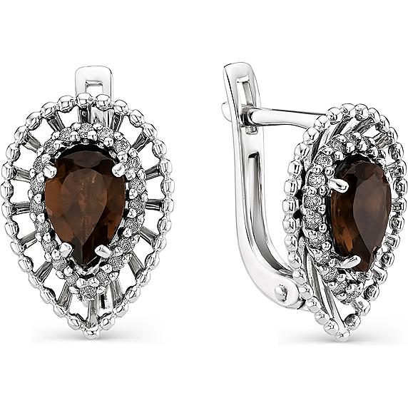 

Серьги женские из серебра АЛЬКОР 02-0754, раухтопаз/фианит, 02-0754