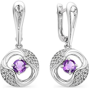 

Серьги женские из серебра АЛЬКОР 02-0770, аметист/фианит, 02-0770
