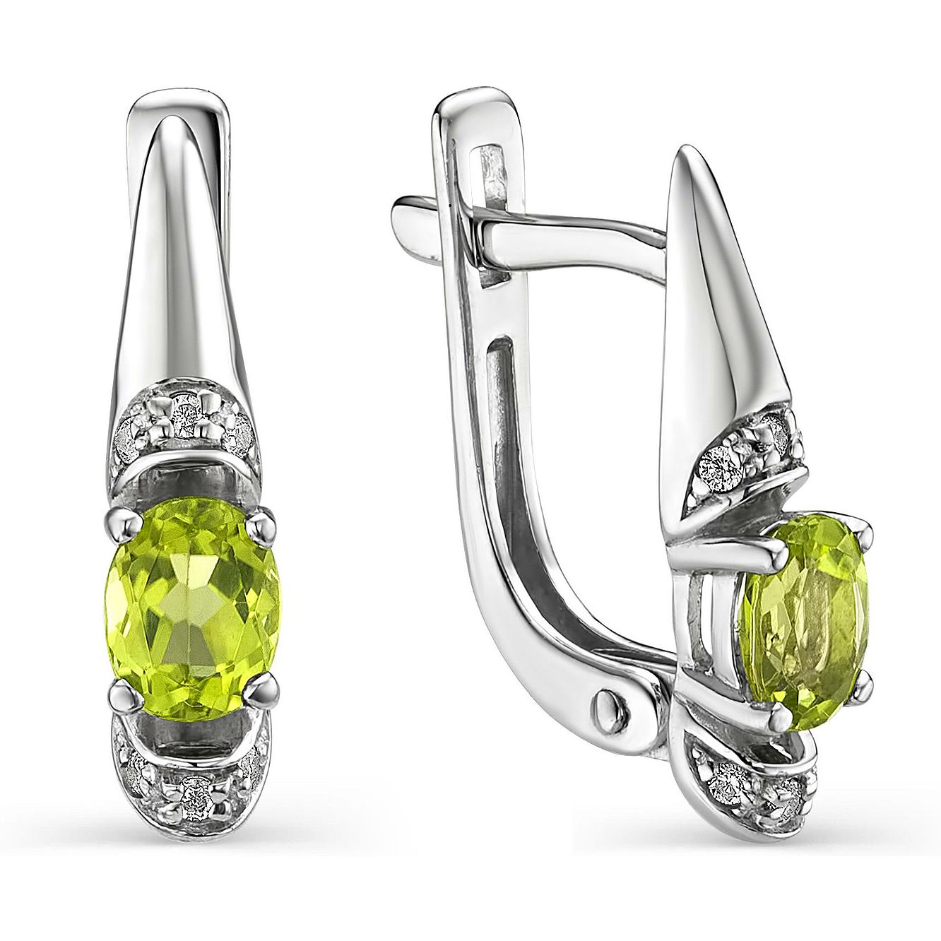 

Серьги женские из серебра АЛЬКОР 02-0266, хризолит/фианит, 02-0266