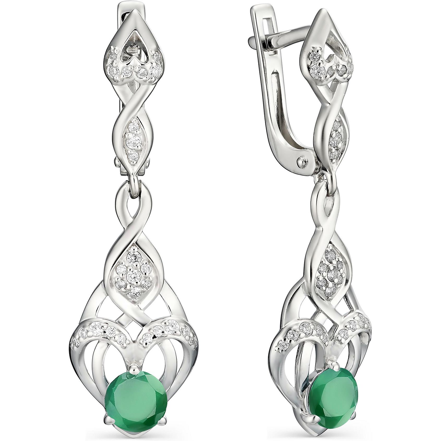 

Серьги женские из серебра АЛЬКОР 02-0991, агат/фианит, 02-0991
