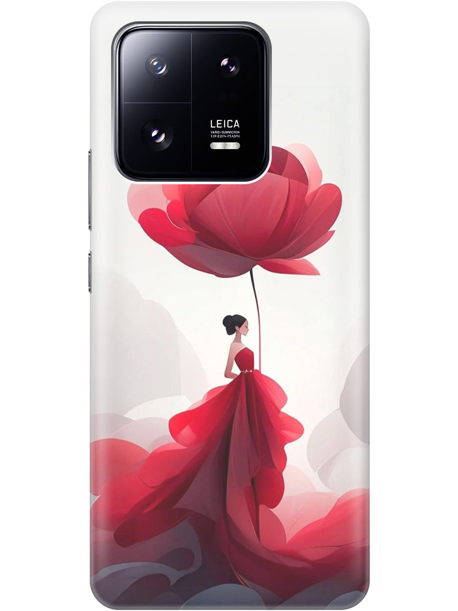 

Силиконовый чехол на Xiaomi 13 Pro с рисунком "Цветочная девушка в красном", Белый;красный, 20000268