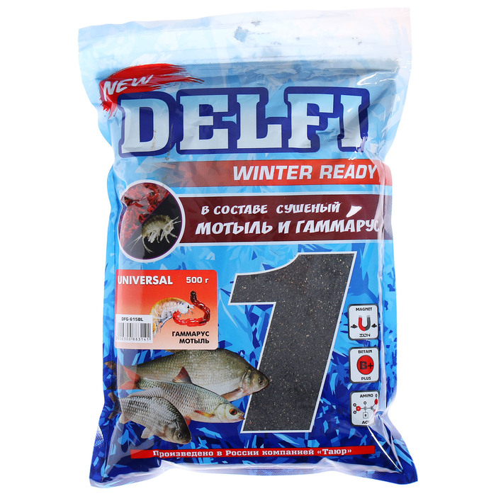 

Прикормка зимняя увлажненная DELFI ICE Ready, универсальная, гаммарус/мотыль, 500 г