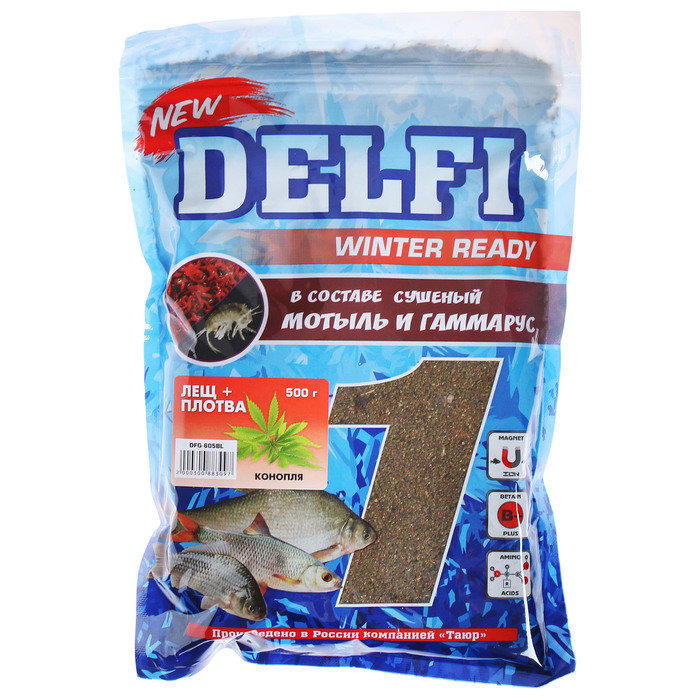 

Прикормка зимняя увлажненная DELFI ICE Ready, лещ - плотва, конопля, 500 г