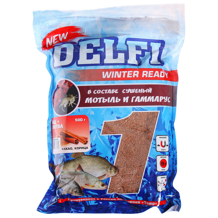 

Прикормка зимняя увлажненная DELFI ICE Ready, лещ - плотва, какао/корица, 500 г