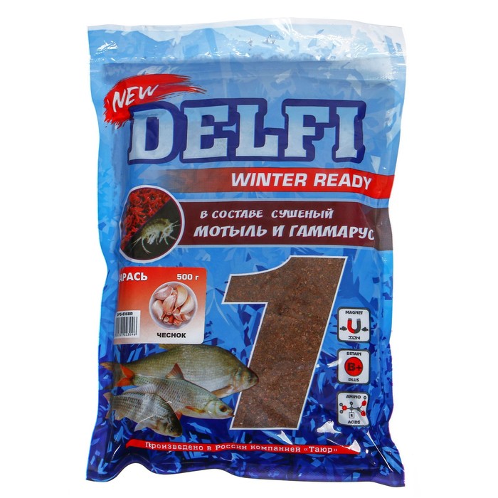 

Прикормка зимняя увлажненная DELFI ICE Ready, карась, чеснок, коричневая, 500 г